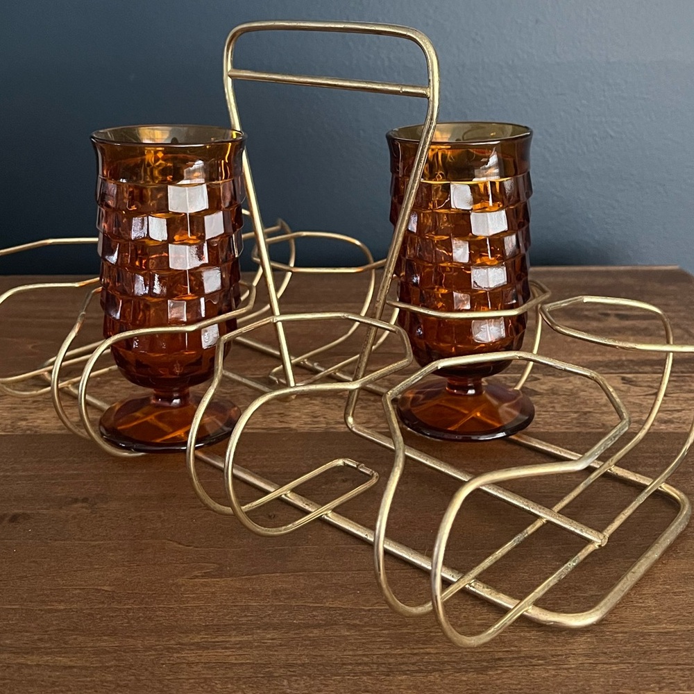 Vintage MCM Brass Glassware Caddy
